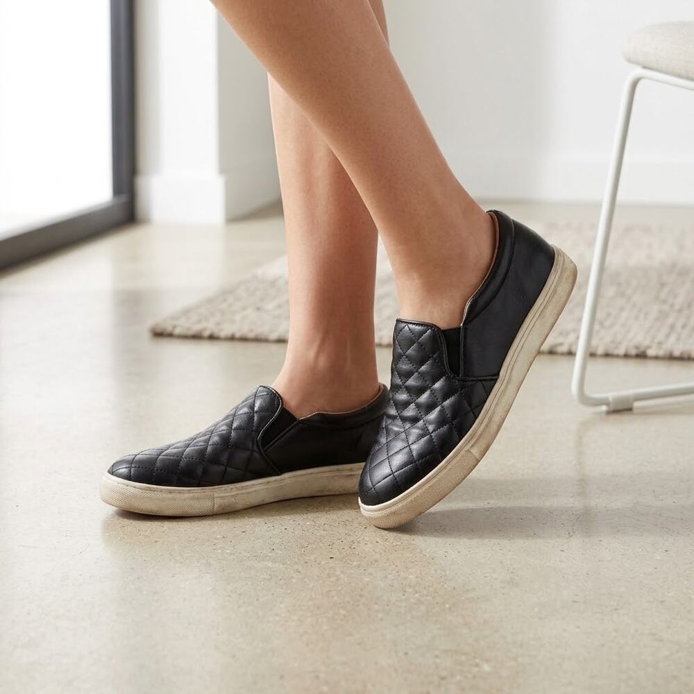 A New Day by target black Reese Quilted Slip-On faux leather Sneakers size 8